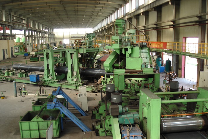 Spiral welded pipe line